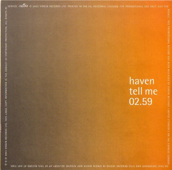 Haven : Tell Me (CD, Single, Promo)