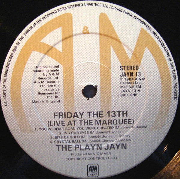The Playn Jayn : Friday The 13th (Live At The Marquee) (LP, Album, Ltd)