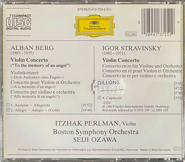 Alban Berg / Igor Stravinsky - Itzhak Perlman, Boston Symphony Orchestra, Seiji Ozawa : Violin Concertos · Violinkonzerte (CD, Album, RE)