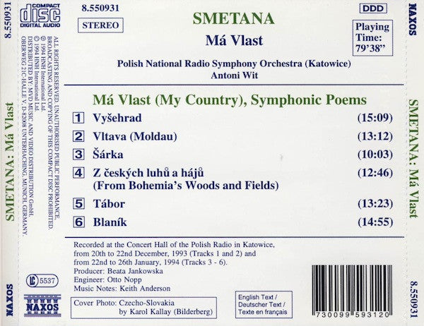 Bedřich Smetana, Wielka Orkiestra Symfoniczna Polskiego Radia W Katowicach, Antoni Wit : Má Vlast (My Country = Mein Vaterland) (CD, Album)