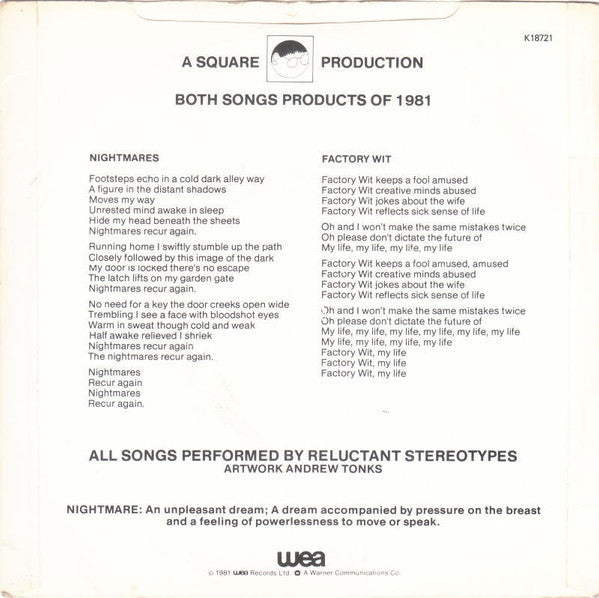 Reluctant Stereotypes : Nightmares (7", Single)