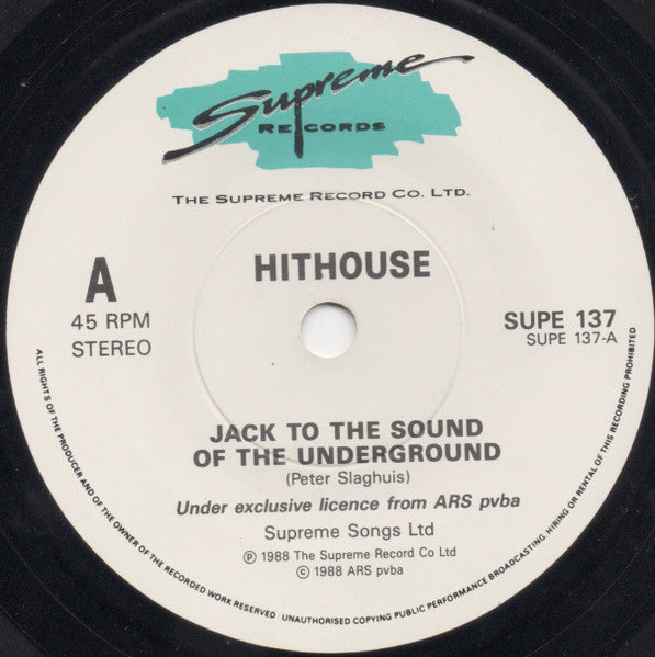 Hithouse : Jack To The Sound Of The Underground (7", Single, Blu)