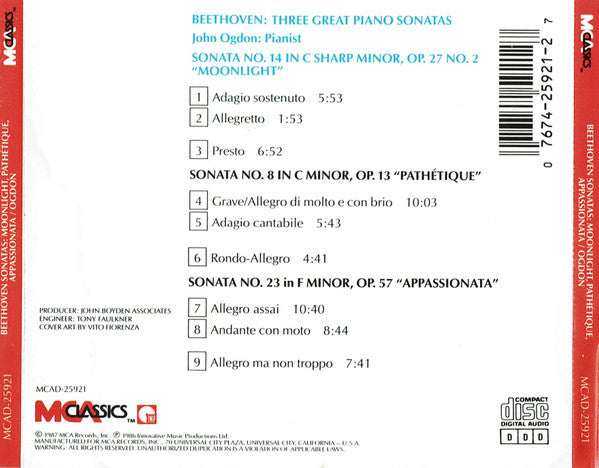 Ludwig van Beethoven, John Ogdon : 3 Great Piano Sonatas (CD, Album)