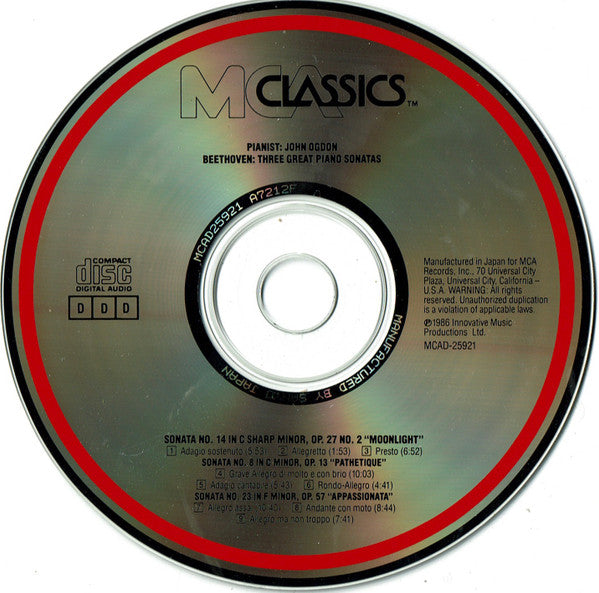 Ludwig van Beethoven, John Ogdon : 3 Great Piano Sonatas (CD, Album)