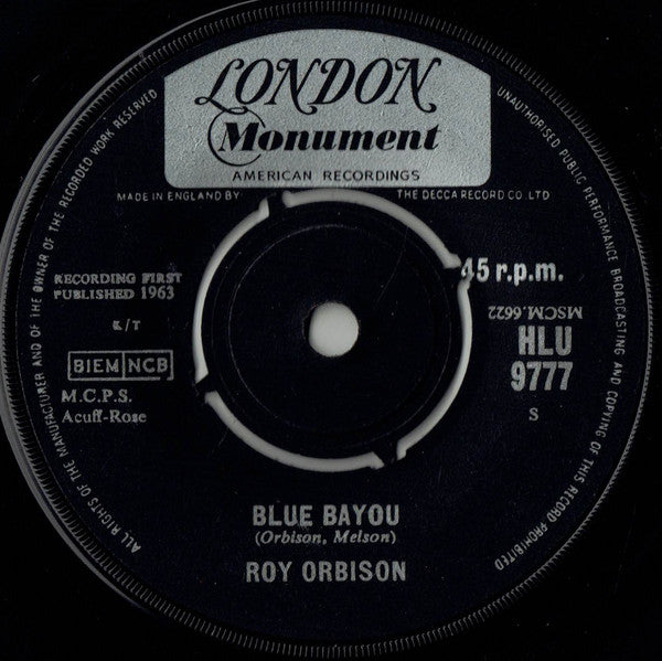 Roy Orbison : Blue Bayou / Mean Woman Blues (7", Single)