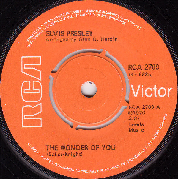 Elvis Presley : The Wonder Of You (7", Single, RE)