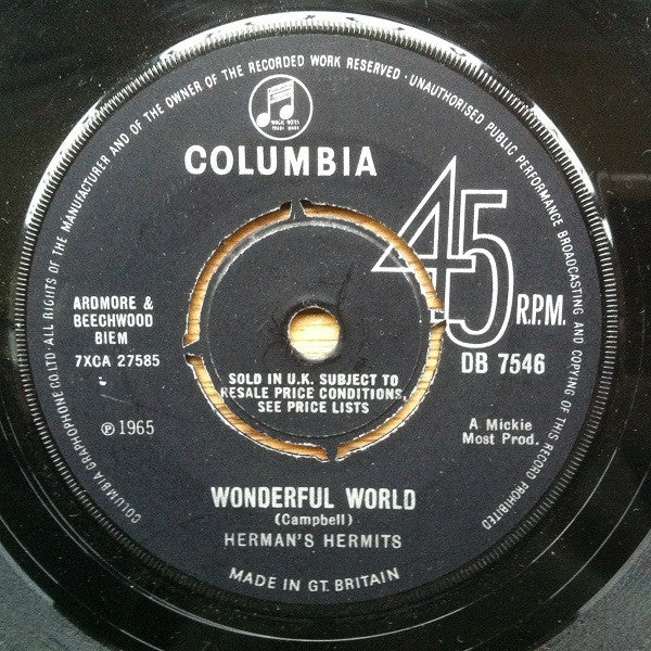 Herman's Hermits : Wonderful World (7", Single, var)