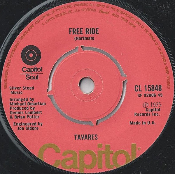 Tavares : Free Ride (7", Single)
