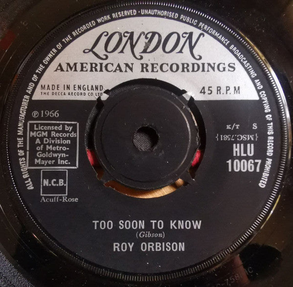 Roy Orbison : Too Soon To Know (7", Single, Lab)