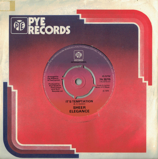 Sheer Elegance : It's Temptation (7", Single, Kno)