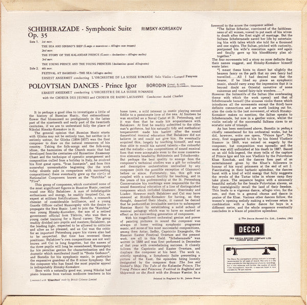 Nikolai Rimsky-Korsakov, Alexander Borodin, L'Orchestre De La Suisse Romande, Ernest Ansermet : Scheherazade, Polovtsian Dances (LP, Mono)