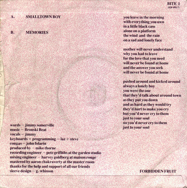 Bronski Beat : Smalltown Boy (7", Single, Sil)