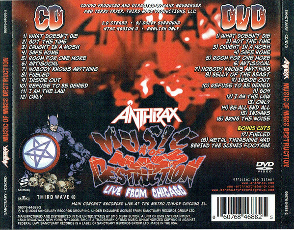 Anthrax : Music Of Mass Destruction (CD, Album + DVD-V, Multichannel, NTSC)