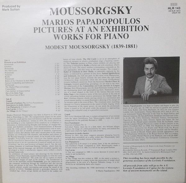Modest Mussorgsky, Marios Papadopoulos : Pictures At An Exhibition - Works For Piano (LP, Album)