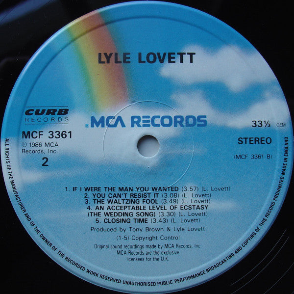 Lyle Lovett : Lyle Lovett (LP, Album, PRS)