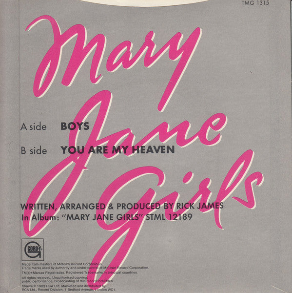 Mary Jane Girls : Boys (7", Single)
