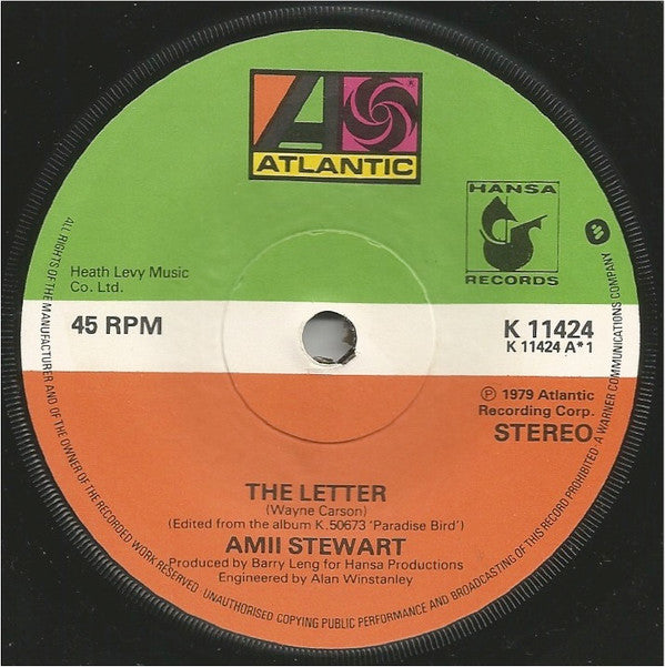 Amii Stewart - The Letter Paradise Bird (7) (Very Good (VG)) - DaddyPop