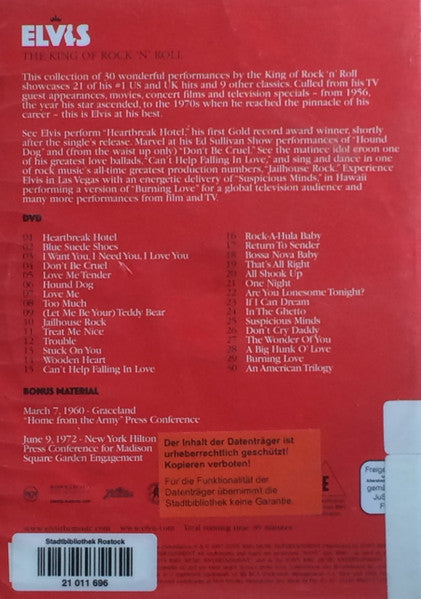 Elvis Presley : The King Of Rock 'N' Roll (#1 Hit Performances And More) (DVD, Comp, NTSC)