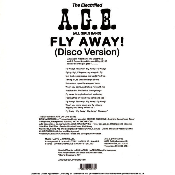 The Electrified A.G.B. (All Girls Band) : Fly Away (Disco Version) (12", RSD, Single, Ltd, RE)