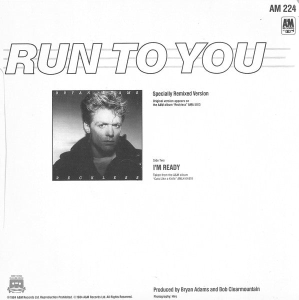 Bryan Adams : Run To You (7", Single)