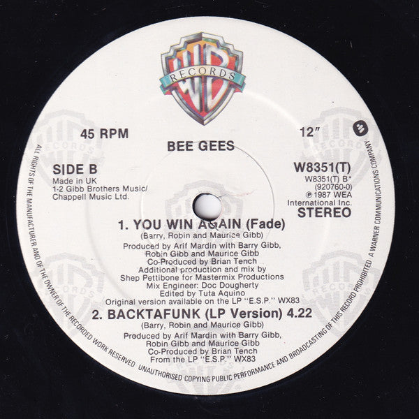 Bee Gees : You Win Again (12", Single)