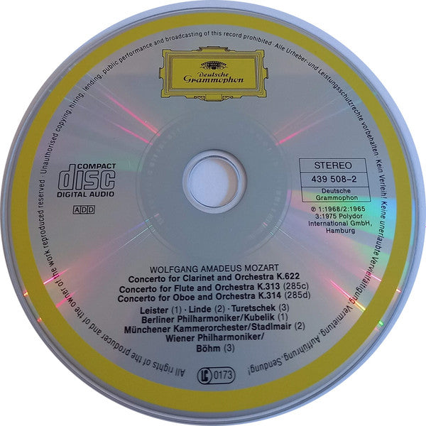 Wolfgang Amadeus Mozart, Karl Leister, Hans-Martin Linde, Gerhard Turetschek : Clarinet Concerto - Flute Concerto - Oboe Concerto (CD, Comp, RM)