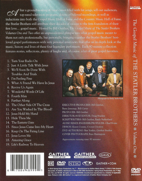 The Statler Brothers : The Gospel Music Of The Statler Brothers Volume One (DVD-V, NTSC)