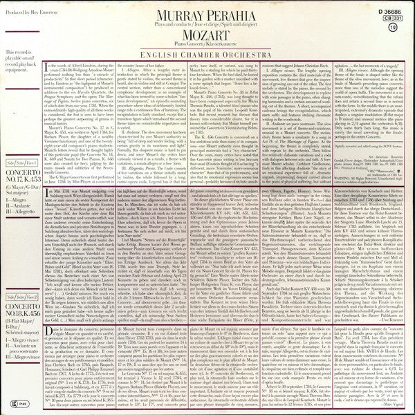 Wolfgang Amadeus Mozart – Murray Perahia ∙ English Chamber Orchestra : Mozart Concerti No. 17, K. 453 ∙ No. 18, K. 456 (LP, Album, RE)