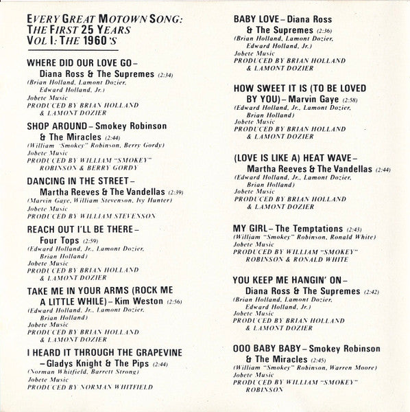 Various : Every Great Motown Song: The First 25 Years As Originally Recorded (CD, Comp, RM, Son)