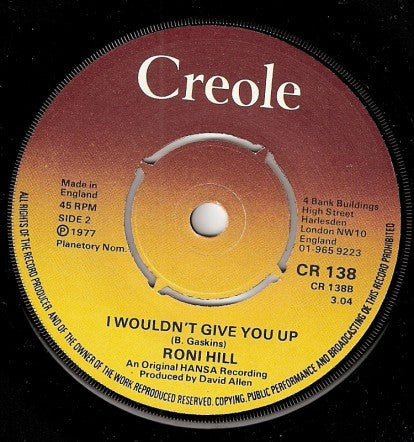 Roni Hill : You Keep Me Hanging On / Stop! In The Name Of Love (7")