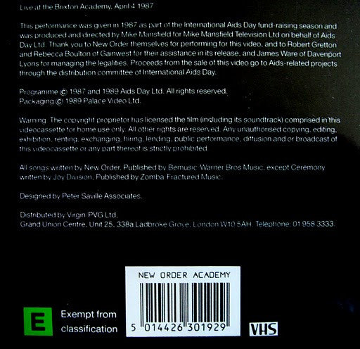 New Order : Brixton Academy April 1987 (VHS, RE, PAL)