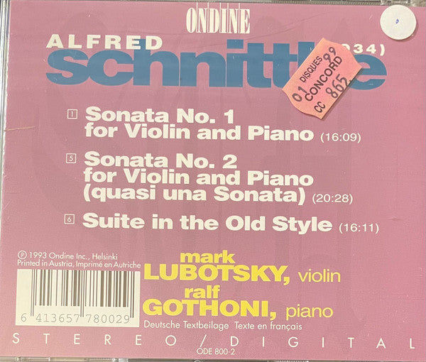 Alfred Schnittke, Mark Lubotsky, Ralf Gothóni : Sonatas For Violin And Piano 1 & 2 / Suite In The Old Style (CD, Album)