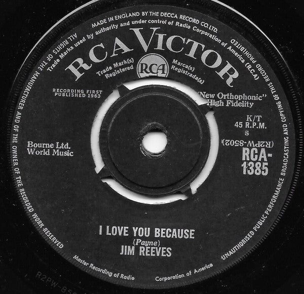 Jim Reeves : I Love You Because / Anna Marie (7", Single)