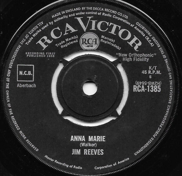 Jim Reeves : I Love You Because / Anna Marie (7", Single)