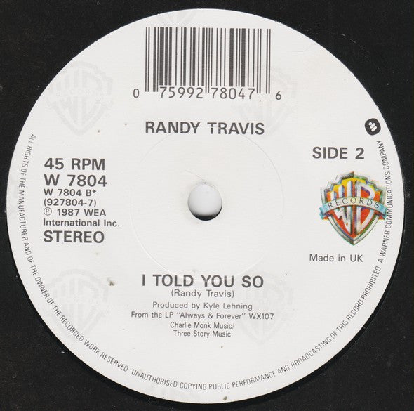 Randy Travis : Deeper Than The Holler (7", Single)