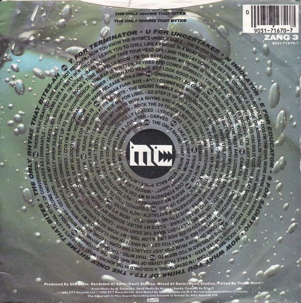 MC Tunes Versus 808 State : The Only Rhyme That Bites (7", Single)