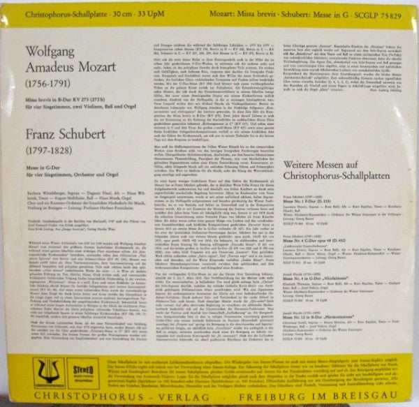 Wolfgang Amadeus Mozart / Franz Schubert : Missa Brevis In B-Dur / Messe In G-Dur (LP)