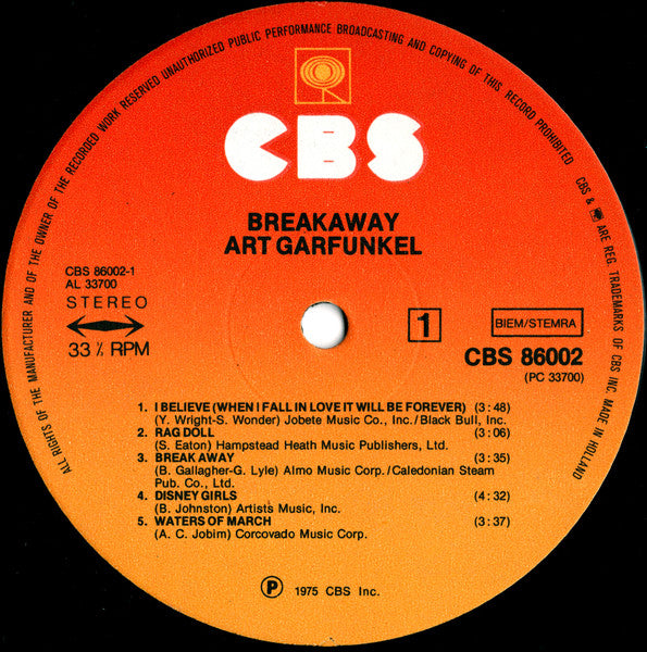 Art Garfunkel : Breakaway (LP, Album, RP)