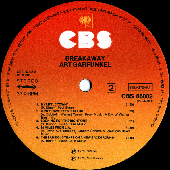 Art Garfunkel : Breakaway (LP, Album, RP)