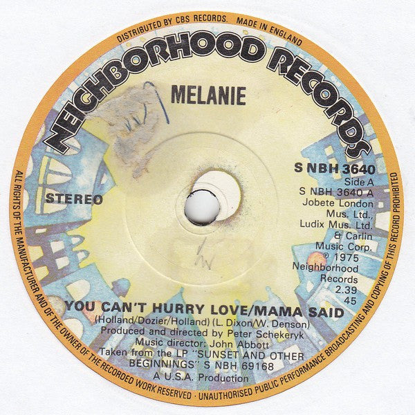 Melanie (2) : You Can't Hurry Love / Mama Said (7", Single)