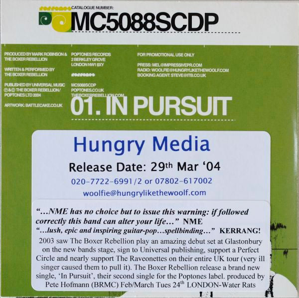 The Boxer Rebellion : In Pursuit (CD, Promo)