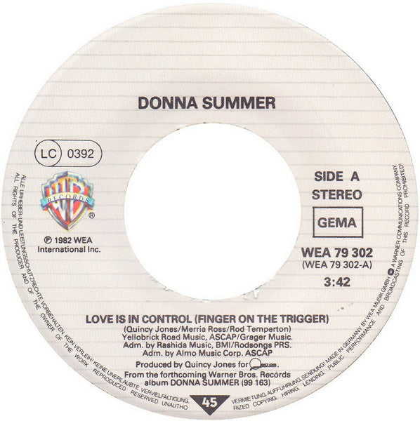 Donna Summer : Love Is In Control (Finger On The Trigger) (7", Single)