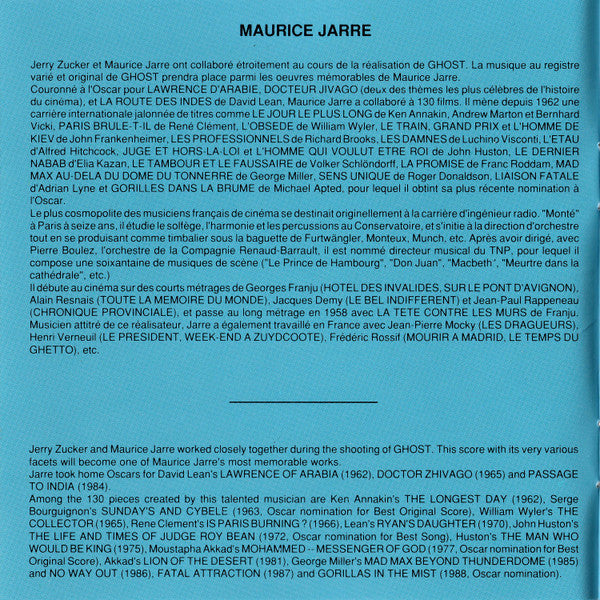 Maurice Jarre : Ghost (Original Motion Picture Soundtrack) (CD, Album, Gol)