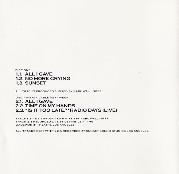 World Party : All I Gave (CD, Single, CD1)