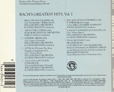 Various : Bach's Greatest Hits Vol. 1 (CD, Comp, RP)