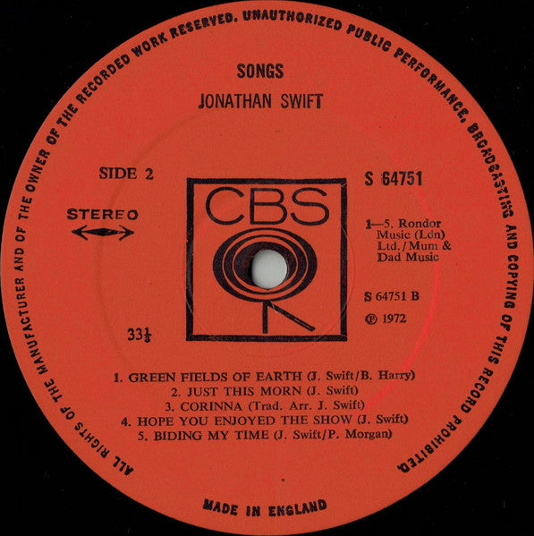 Jonathan Swift : Songs (LP, Album)