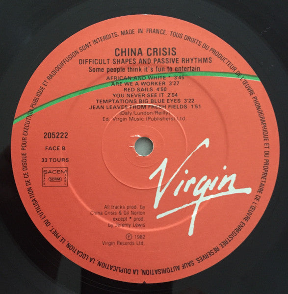 China Crisis : Difficult Shapes & Passive Rhythms - Some People Think It's Fun To Entertain (LP)