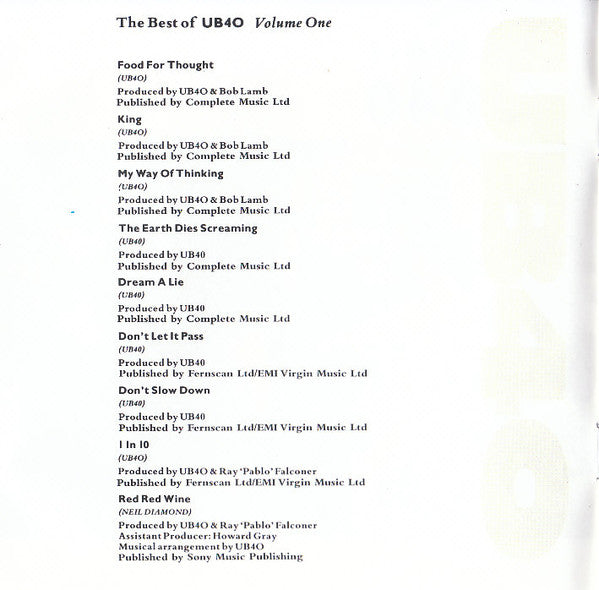 UB40 : The Best Of UB40 - Volume One (CD, Comp)