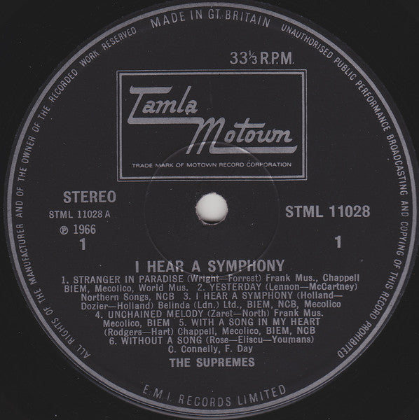 The Supremes : I Hear A Symphony (LP, Album, RP)