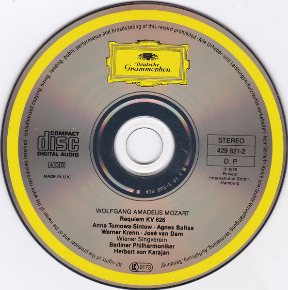 Wolfgang Amadeus Mozart / Anna Tomowa-Sintow • Agnes Baltsa • Werner Krenn • José Van Dam • Wiener Singverein • Berliner Philharmoniker • Herbert von Karajan : Requiem (CD, RE, RM)
